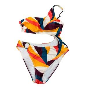 Shade & Shore Women's One Piece Cut Out Geometric Boho Swimsuit Medium